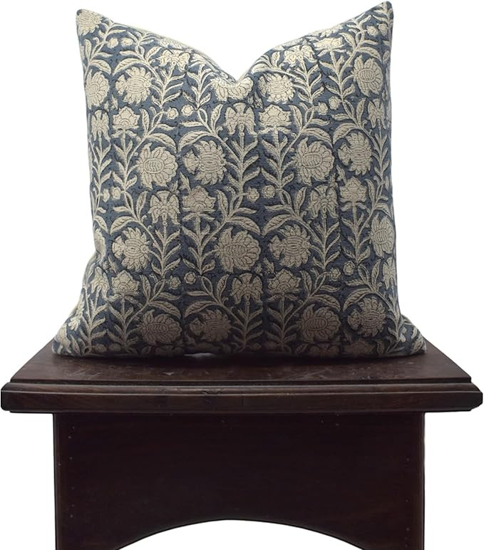 Block Print Pillow Cover 18x18 Inch Floral Decorative Square Pillow Farmhouse Outdoor Cushion for... | Amazon (US)