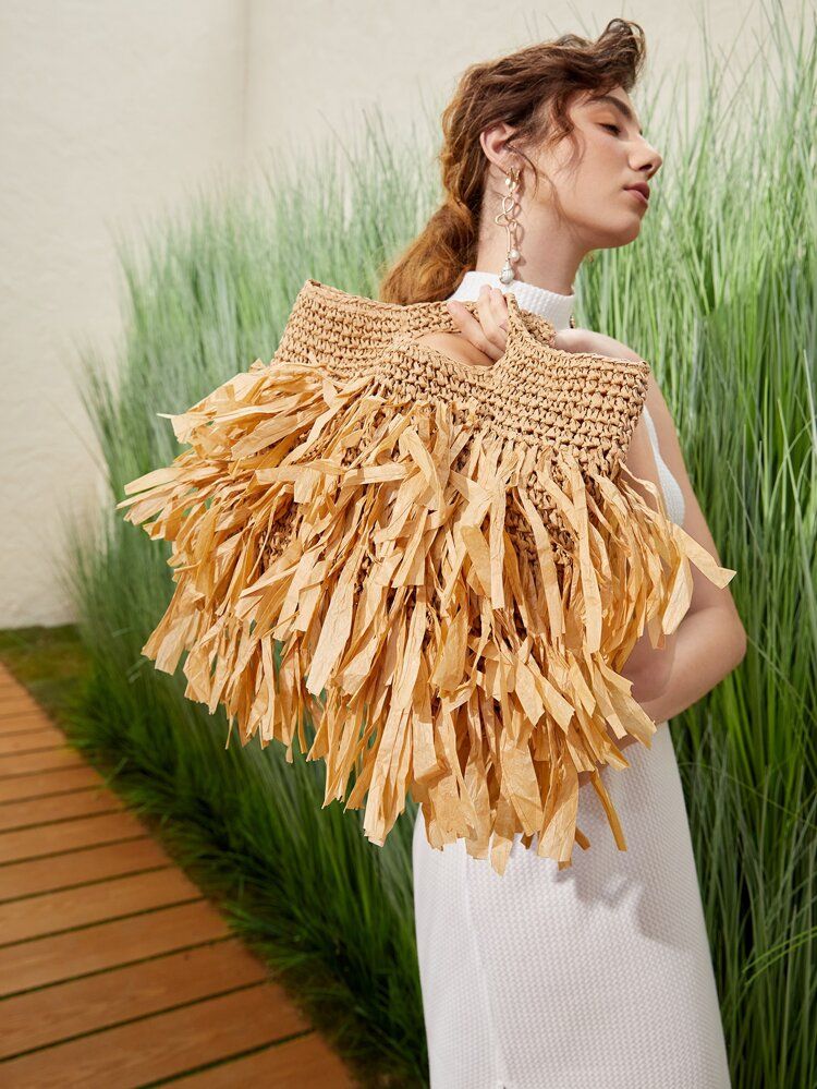 Fringe Decor Braided Design Straw Bag | SHEIN