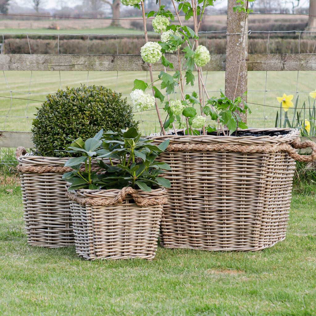 Square Lined Rattan Planter With Rope Handle | Not On The High Street