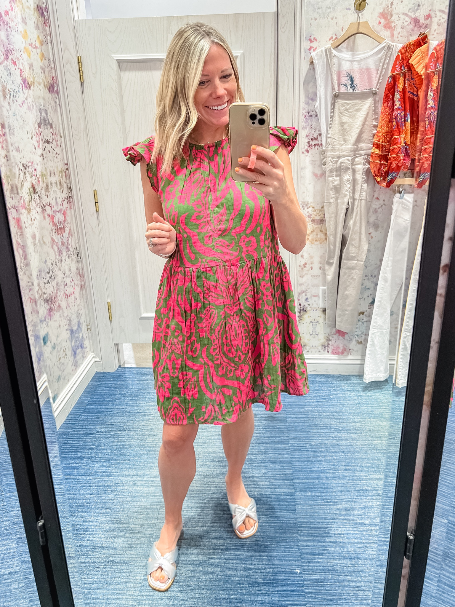 Love this pink and green floral dress with silver sandals. Size small dress but probably could’ve used an extra small. Evereve summer dresses summer dress.

#LTKstyletip #LTKshoecrush #LTKSeasonal