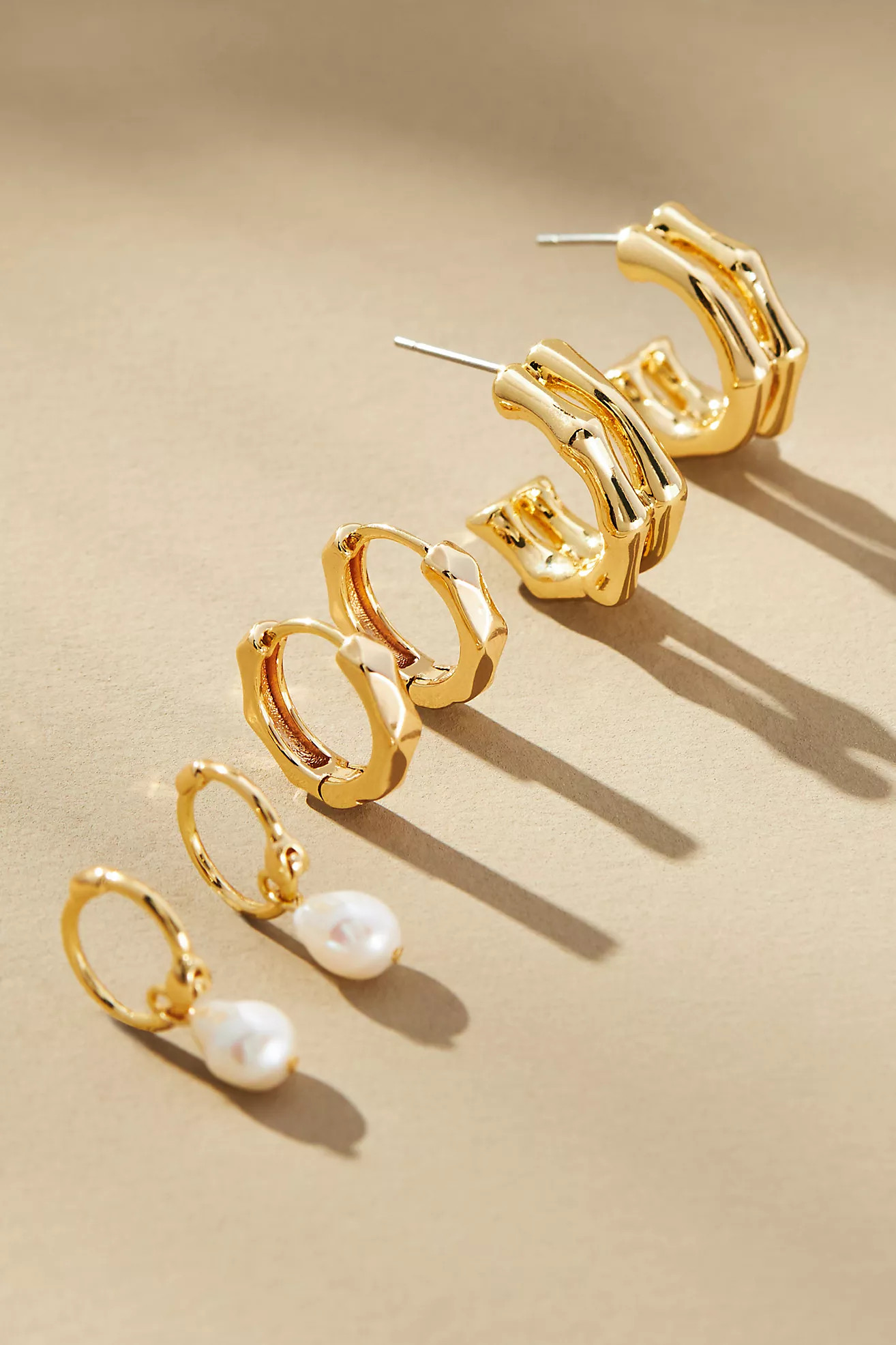 Chunky Mixed Metal Hoop Earrings, Set of 3 | Anthropologie (US)