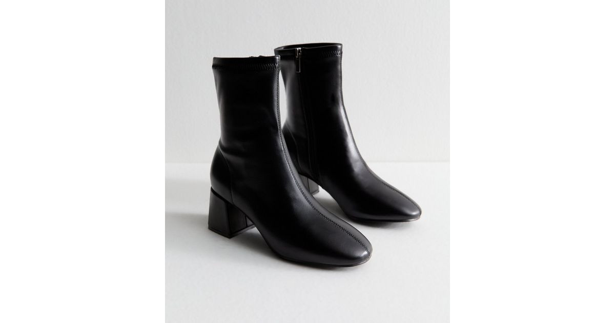 Black Faux Leather Block Heel Ankle Boots | New Look | New Look (UK)