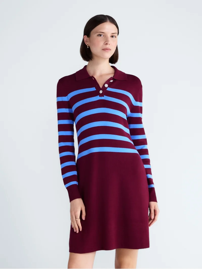 Free Assembly Women's and Women's Plus Polo Sweater Dress with Long Sleeves, Sizes XS-4X | Walmart (US)