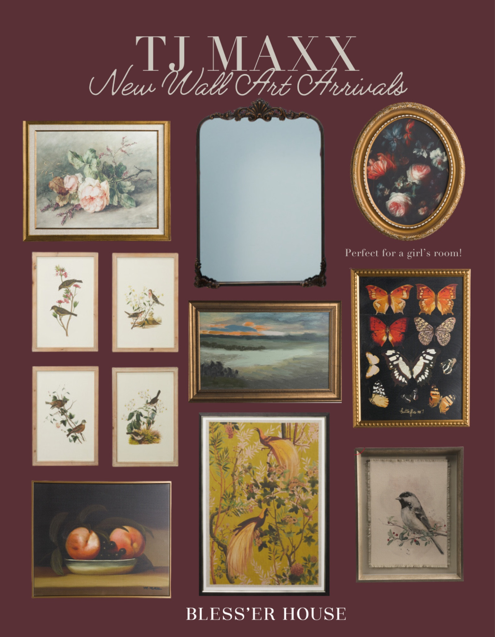 New wall art perfect for the kitchen, little girls room or powder room  

framed prints, gold frame, vintage art, vintage inspired, birds, antique mirror, vintage mirror, TJ Maxx, HomeGoods

#LTKhome #LTKSeasonal #LTKstyletip