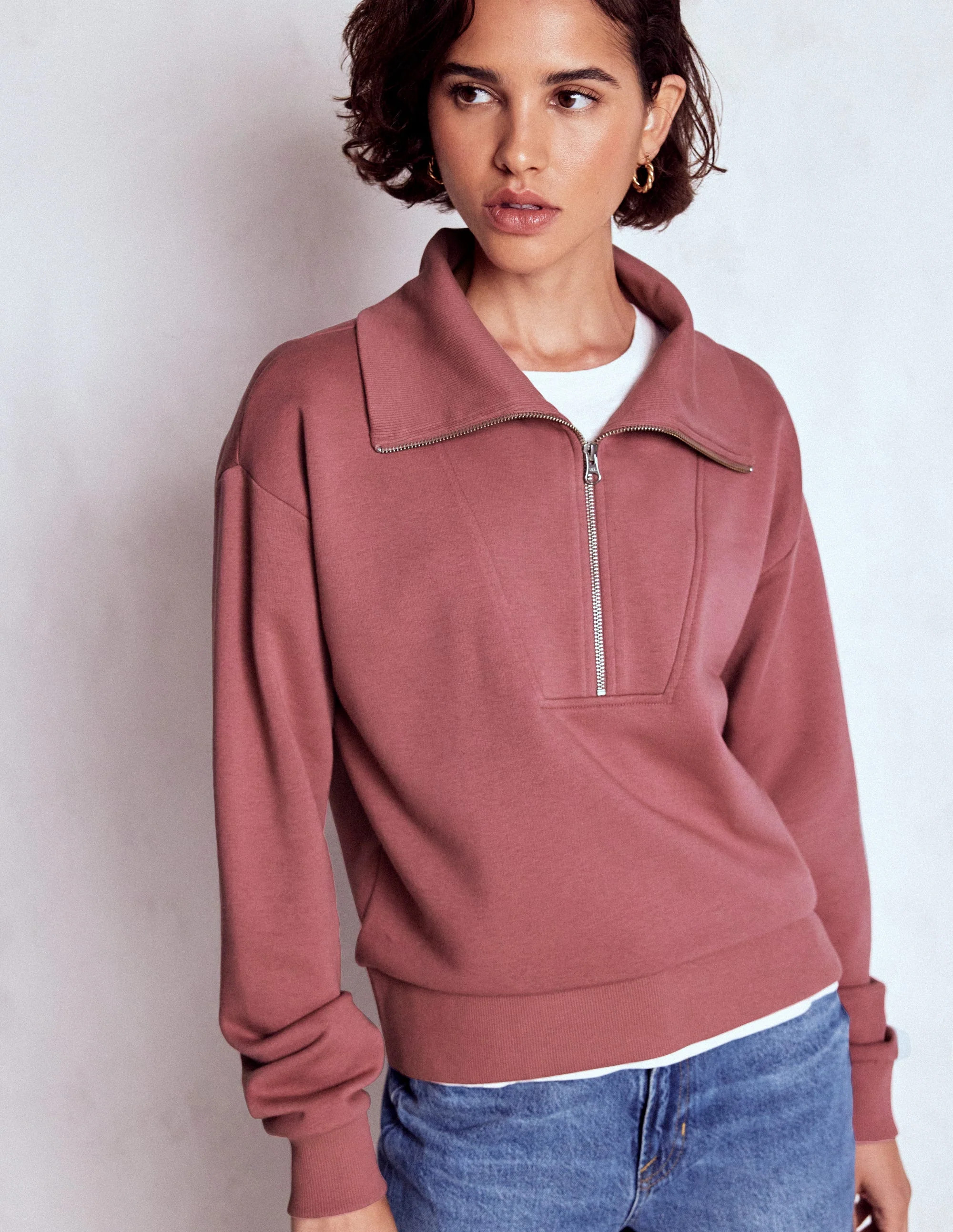 Panelled Half-zip Sweatshirt-Blushing Rose | Boden (US)