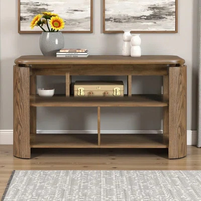 52" Modern Sofa Table – Rich Brown Oak Veneer with 2 Open Shelves | Wayfair North America