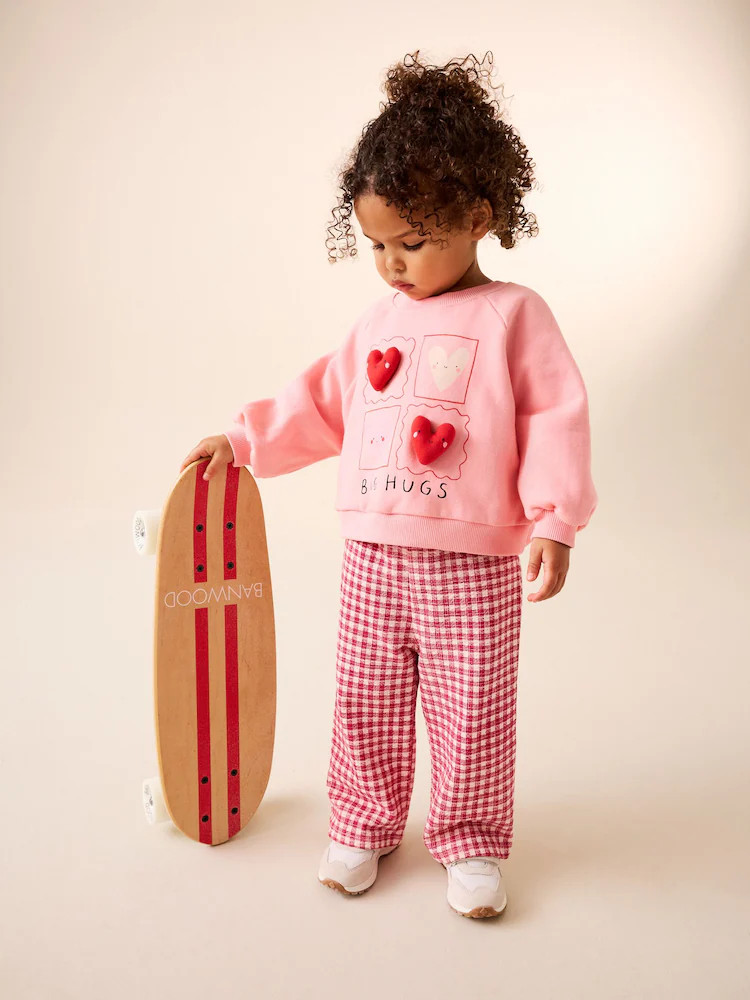 Pink Heart Hey Hi Sweatshirt & Wide Leg Trousers Set (3mths-7yrs) | Next US