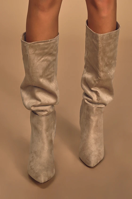 Katari Taupe Suede Pointed-Toe Knee High Boots | Lulus (US)