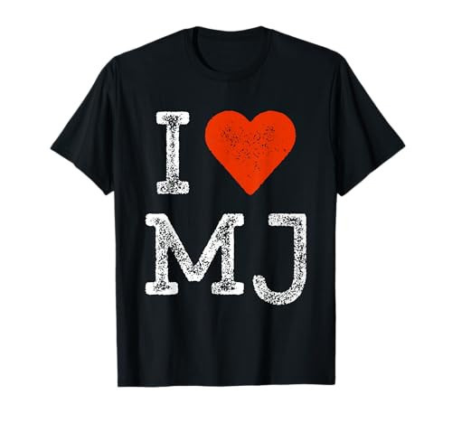 I Love MJ Vintage Fan Merch Red Heart Initials Design M.J. T-Shirt | Amazon (US)