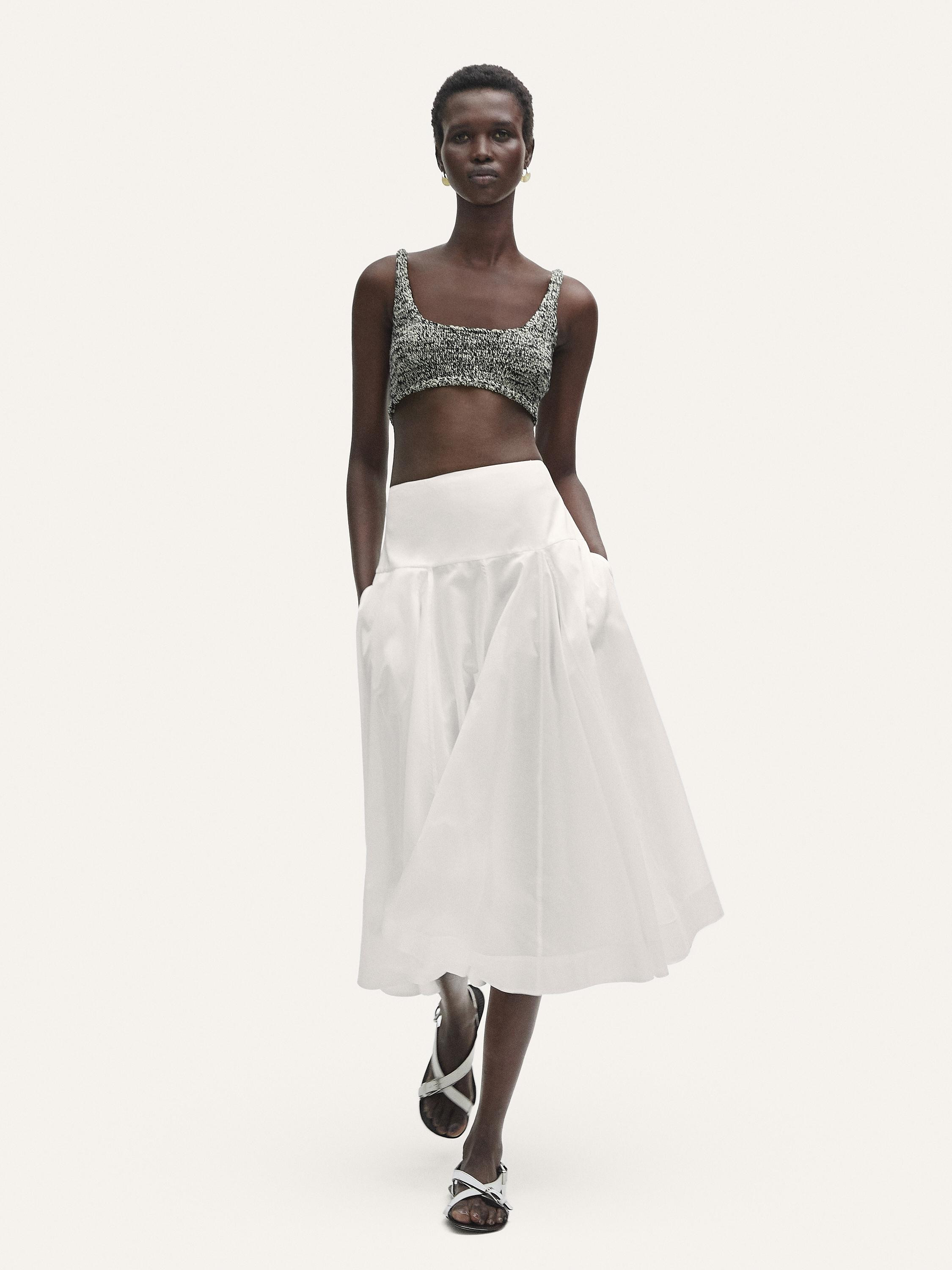 100% cotton midi skirt with yoke detail | Massimo Dutti UK
