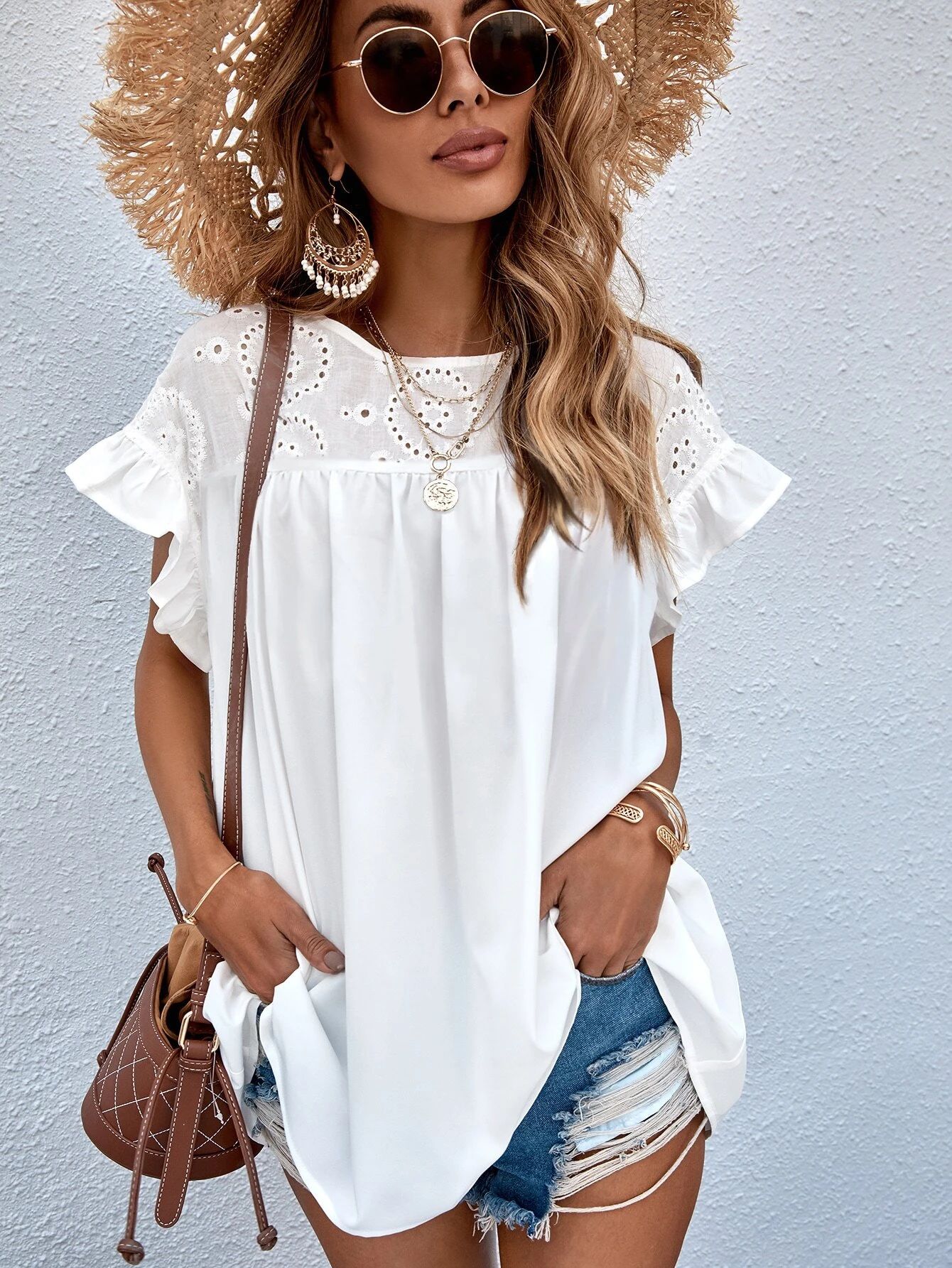 Solid Contrast Schiffy Babydoll Blouse | SHEIN