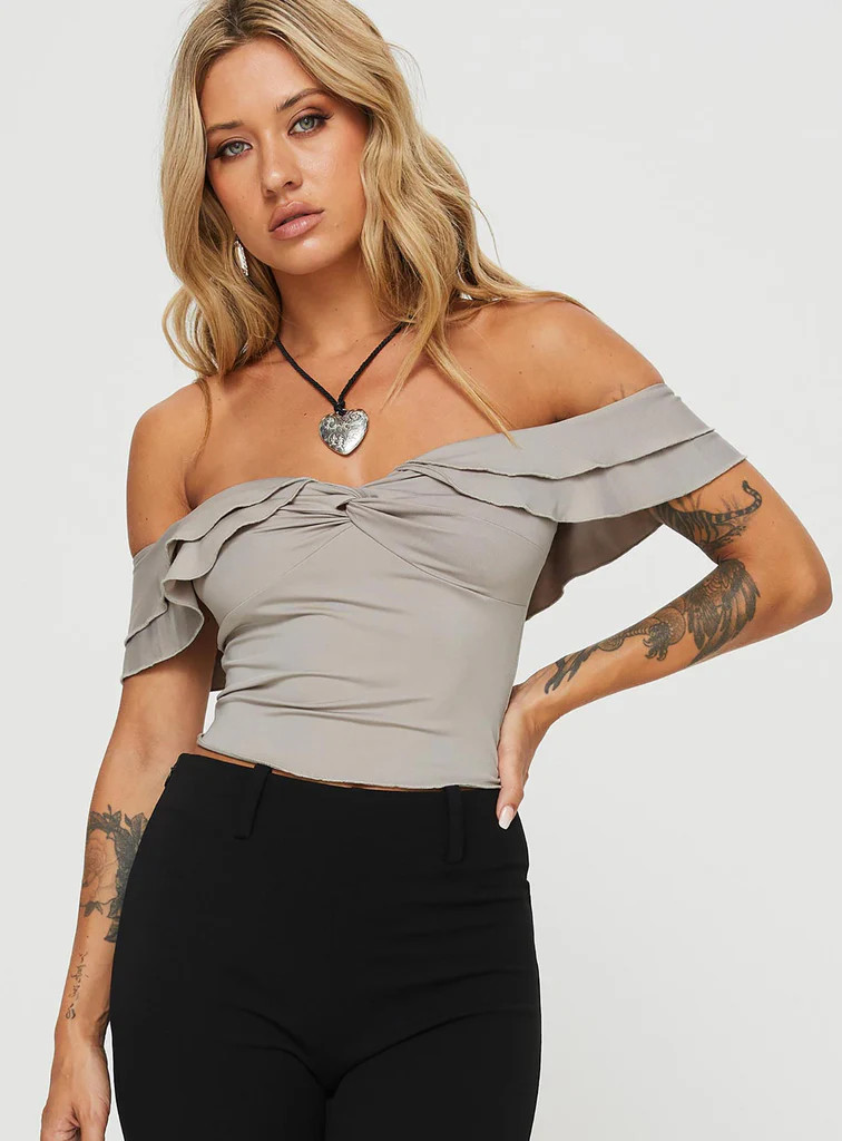 Farino Off The Shoulder Top Grey | Princess Polly US