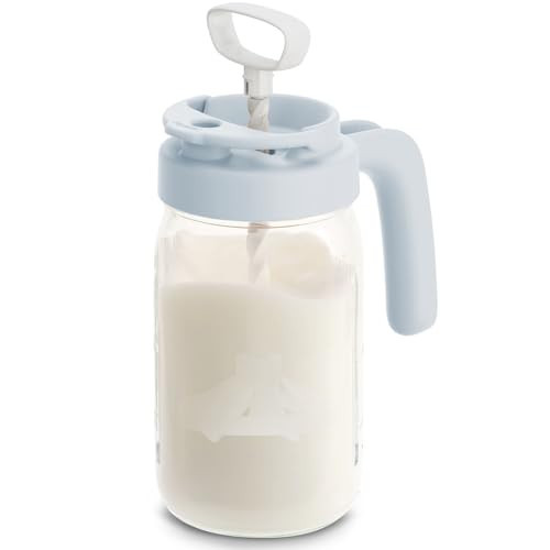 Papablic Glass Breastmilk Pitcher, Formula Mixing Pitcher with Mixing Handle Lid, Wide Mouth Mason Jar Mixer with Flip Locking Spout, Easy to Clean, BPA Free, Blue | Amazon (US)