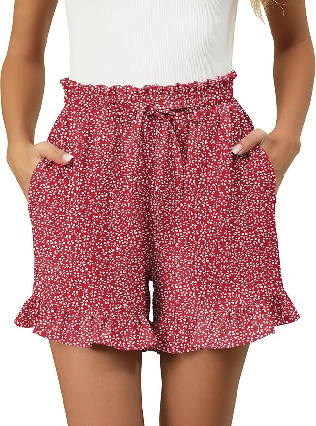 IECCP Women's Shorts 2026 Summer Casual Cute Ruffle Shorts Comfy Elastic Waist Drawstring Pleated... | Amazon (US)