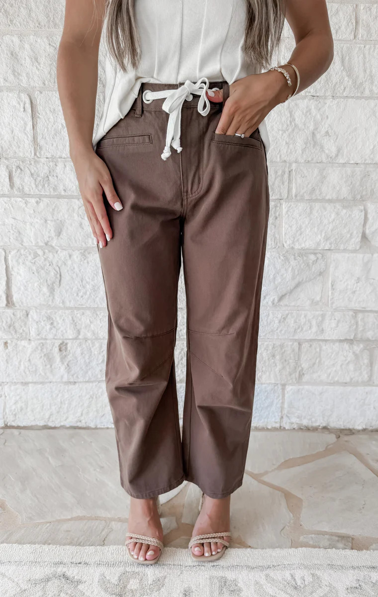 The Leaves Start Turning High Rise Barrel Jeans - Chocolate | CK Squared Boutique