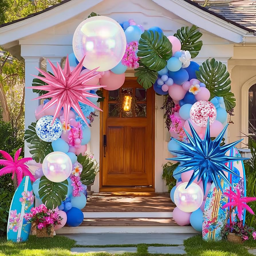 118 Pcs Pink and Blue Balloon Arch Garland Kit, Huge Pink Bobo Balloons Explosion Star Aluminum F... | Amazon (US)