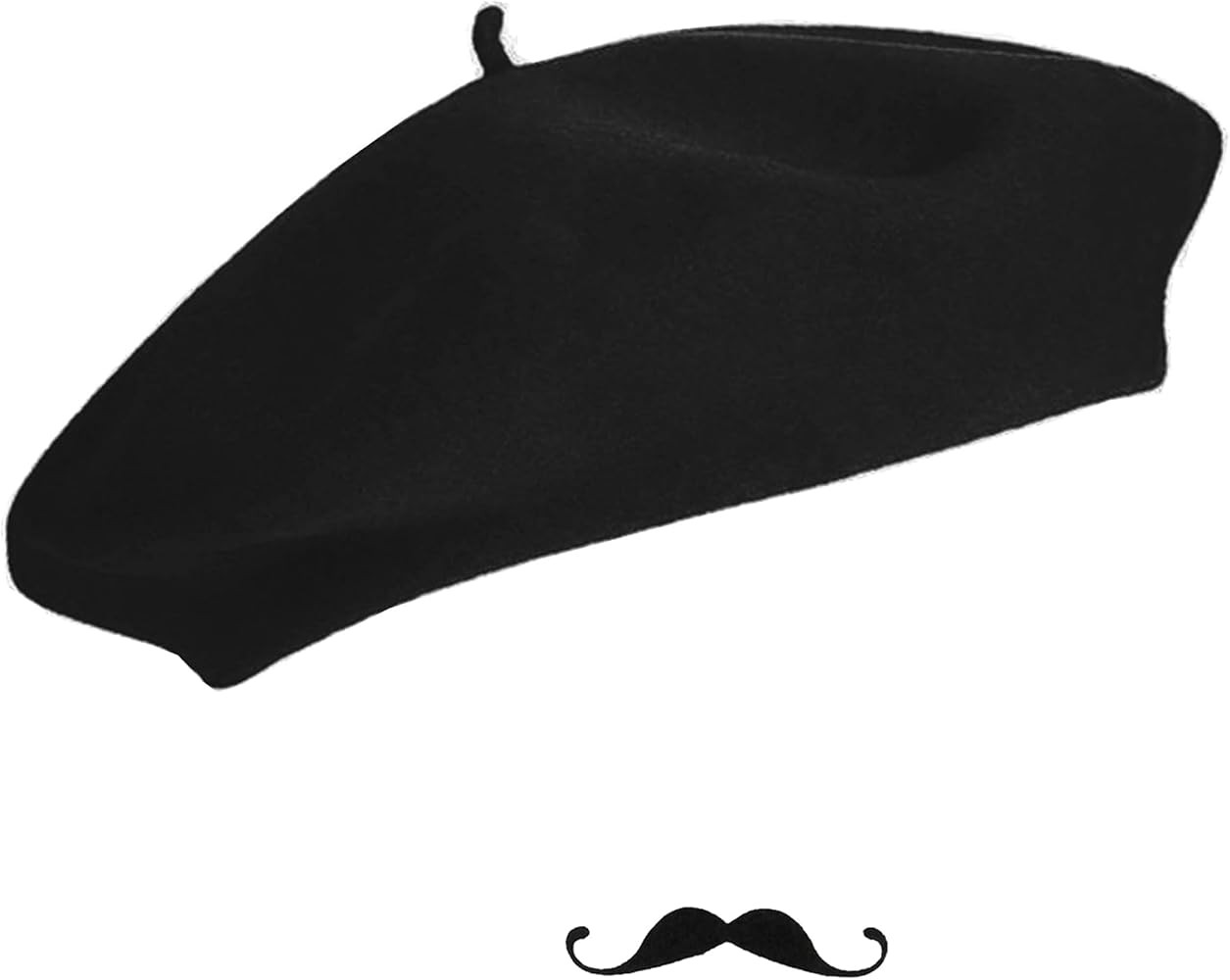 Frenchman Beret Women Men, Mustache Halloween Mime Costume Accessory Beanie Caps Classic Wool Win... | Amazon (US)