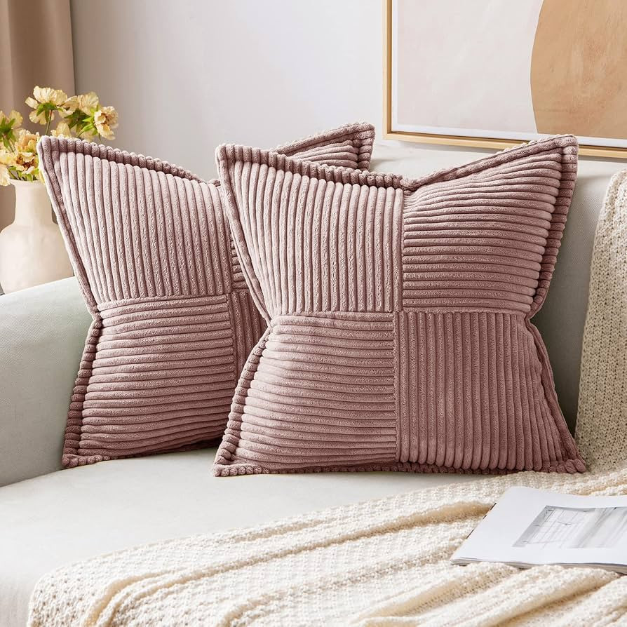MIULEE Blush Pink Corduroy Pillow Covers with Splicing Set of 2 Super Soft Couch Pillow Covers Br... | Amazon (US)