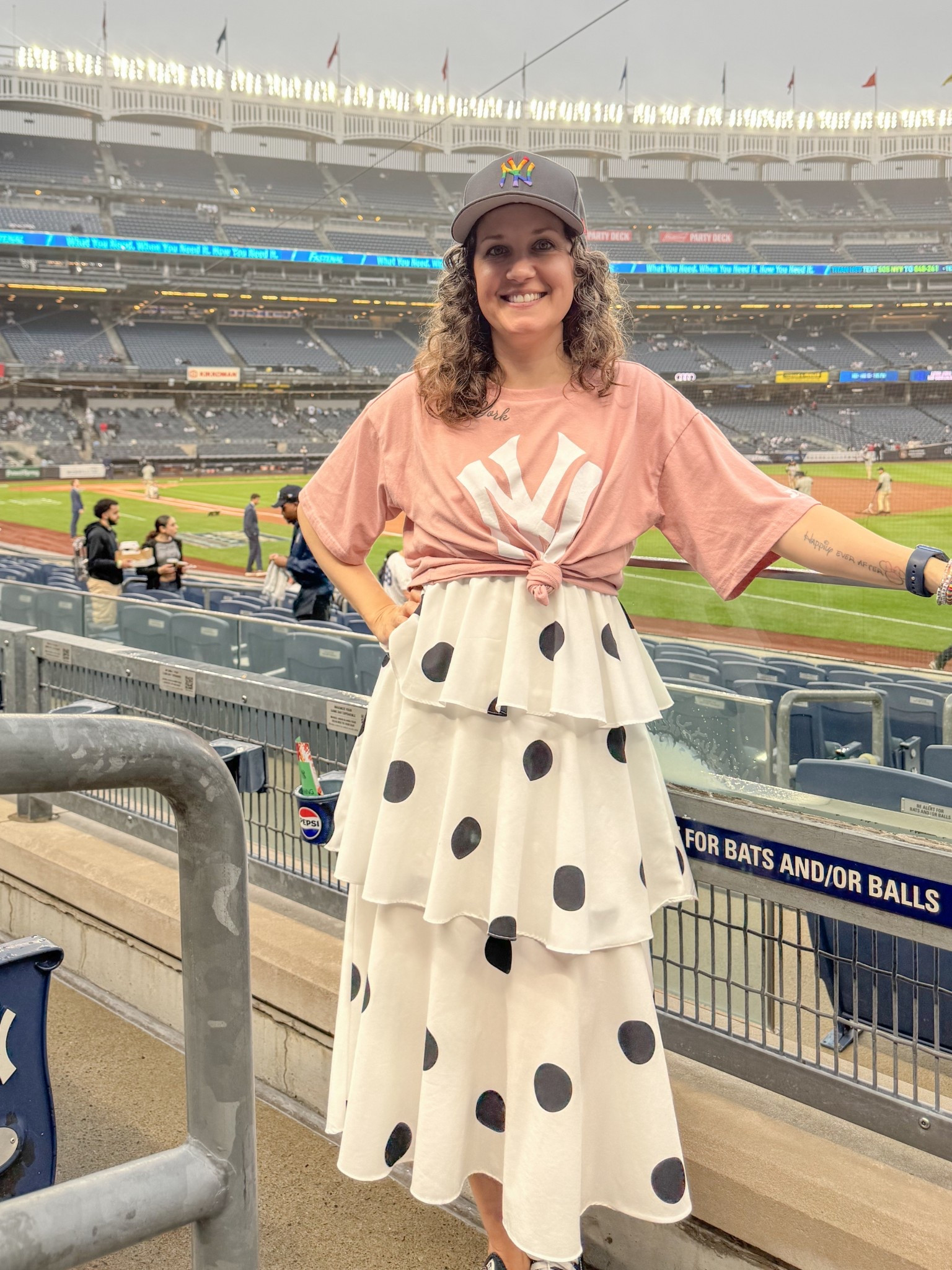 What I wore to a Yankees game. I’m wearing my t-shirt over a polka dot dress. 

#LTKTravel #LTKOver40 #LTKSeasonal