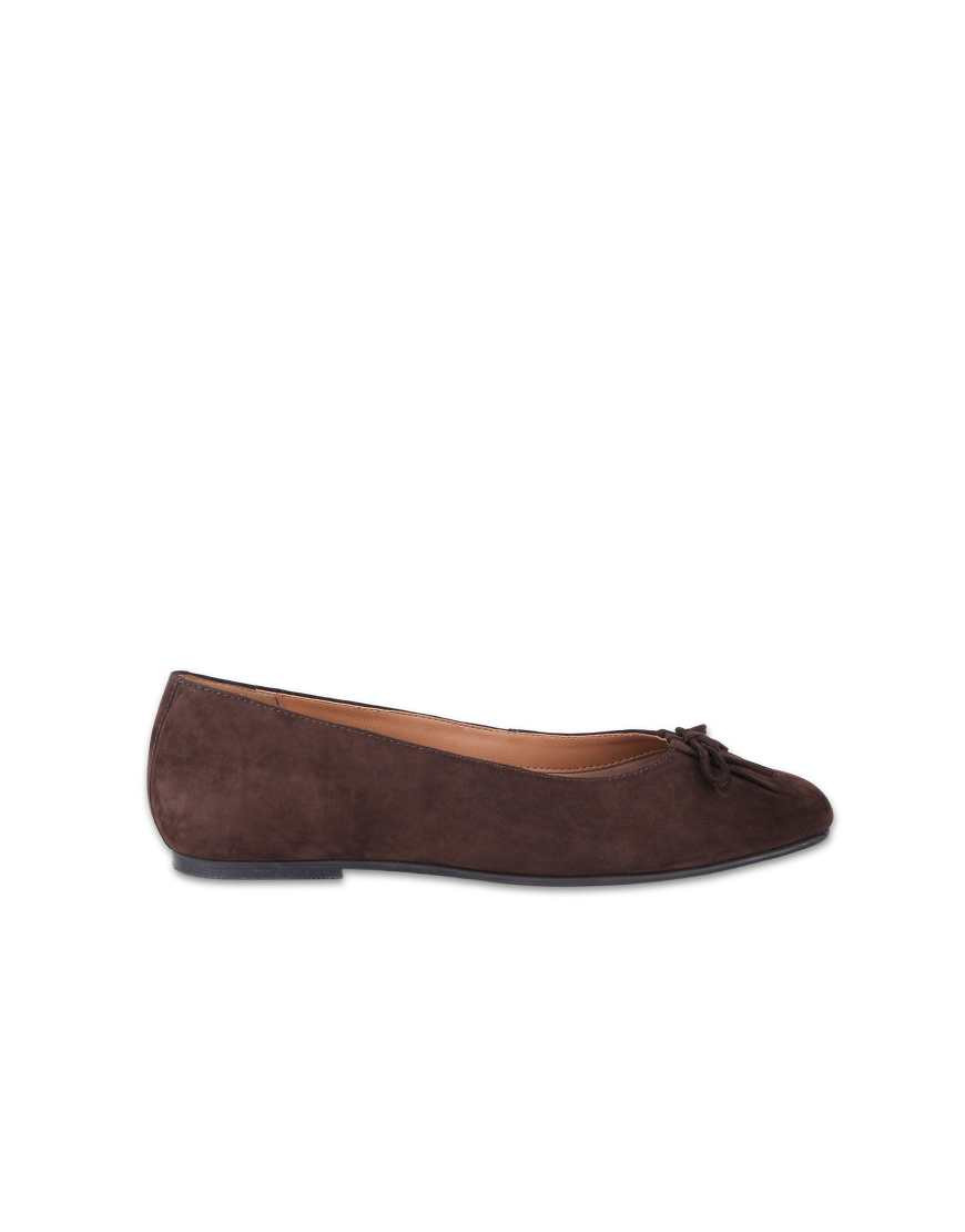 Off The Hook Misty suede leather ballet flats with bow detail in dark brown | ASOS (Global)