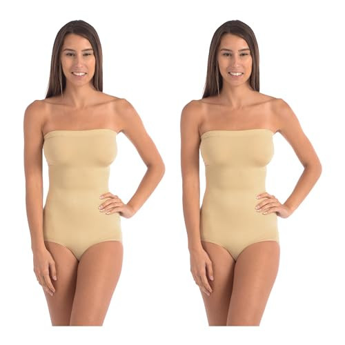Body Beautiful Shapewear Women's Strapless Tummy Control Bodysuit with Attachable Straps Seamless Shaper Under Dresses (2 Nude, Medium/Large) | Amazon (US)
