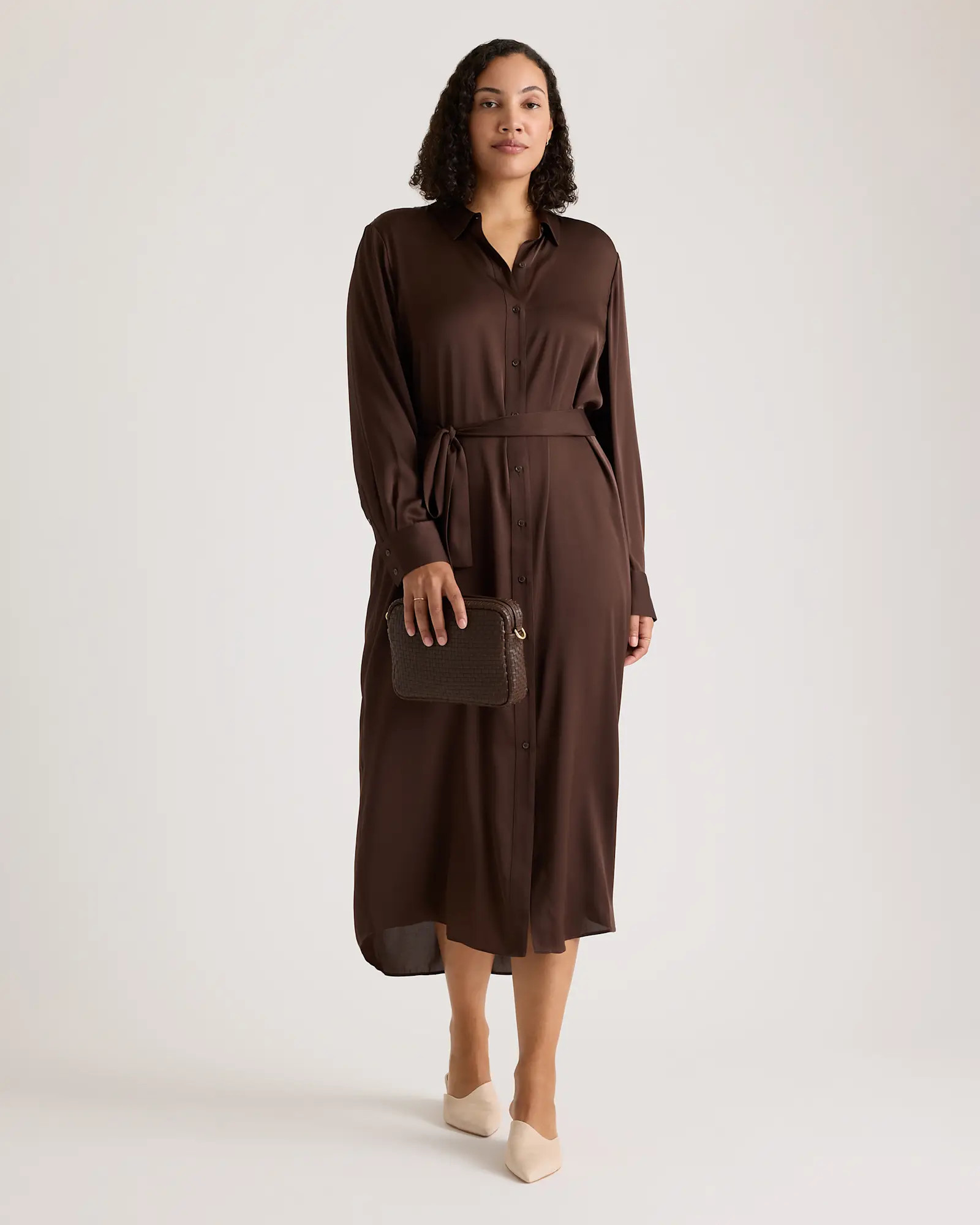 Washable Stretch Silk Maxi Shirt Dress in Hot Fudge | Quince