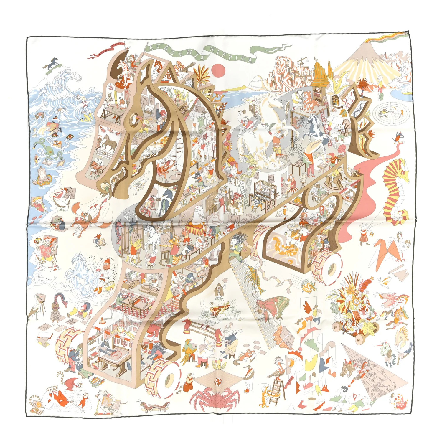 Hermes Silk Academia Hippica Scarf 90 White Rose Poudre Beige 1849420 | FASHIONPHILE (US)