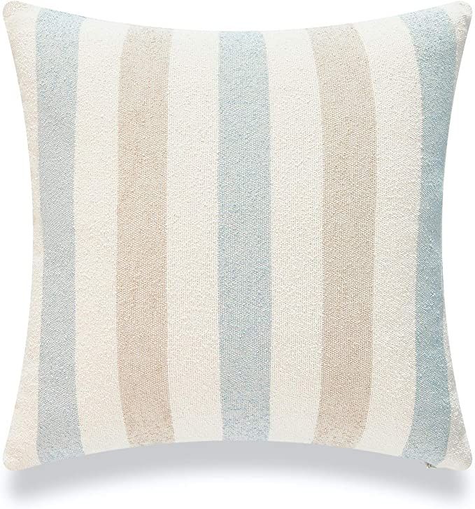 Hofdeco Beach Coastal Decorative Pillow Cover ONLY for Couch, Sofa, or Bed, Light Blue Tan Taupe ... | Amazon (US)