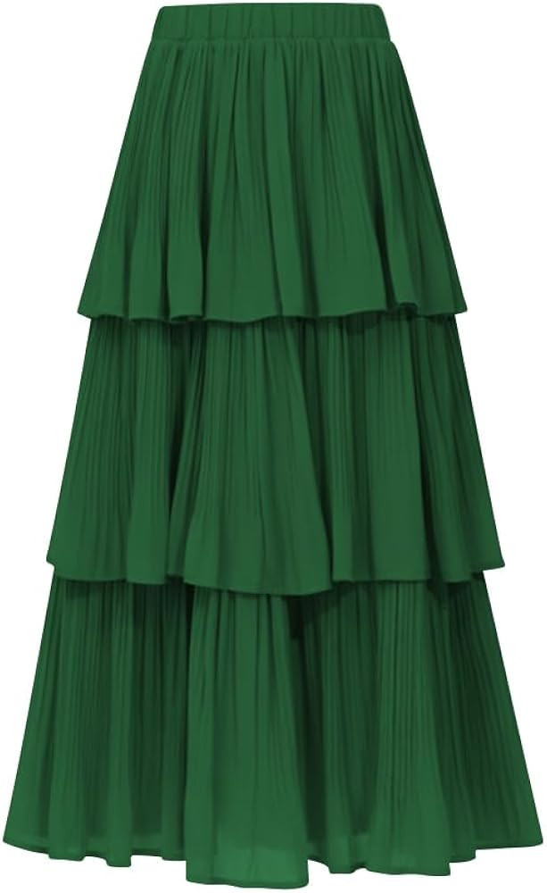 Maxi Skirts for Women Ruffle Chiffon High Waist Pleated Midi Skirt 2025 Tiered Layered A Line Lon... | Amazon (US)