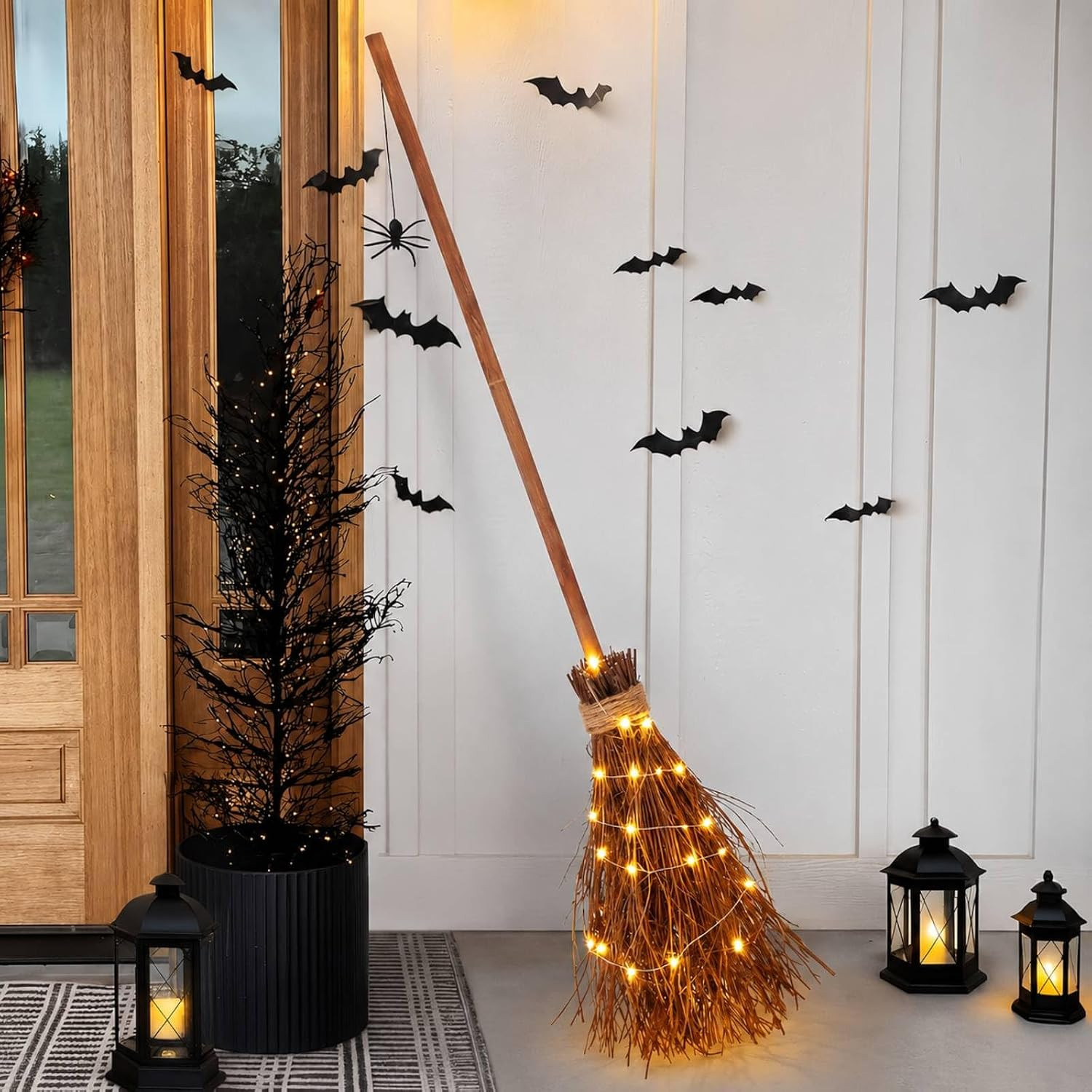 Blueweenly 46 in Halloween Decor Light up Witch Broom with Hanging Spide | Amazon (US)