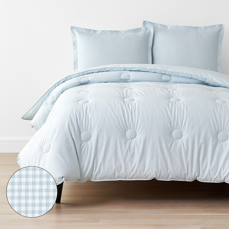 Ditsy Gingham Classic Cool Organic Cotton Percale Comforter Set - Blue, Twin | The Company Store
