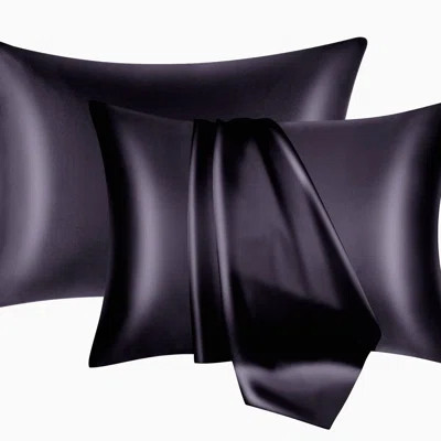 Luxury Silk Pillowcase Set - 2 Pack Hair and Skin Care Pillow Cases - Hidden Zipper, 19 Momme Smooth Breathable Fabric - Black Standard Size 20''x26'' | Wayfair North America