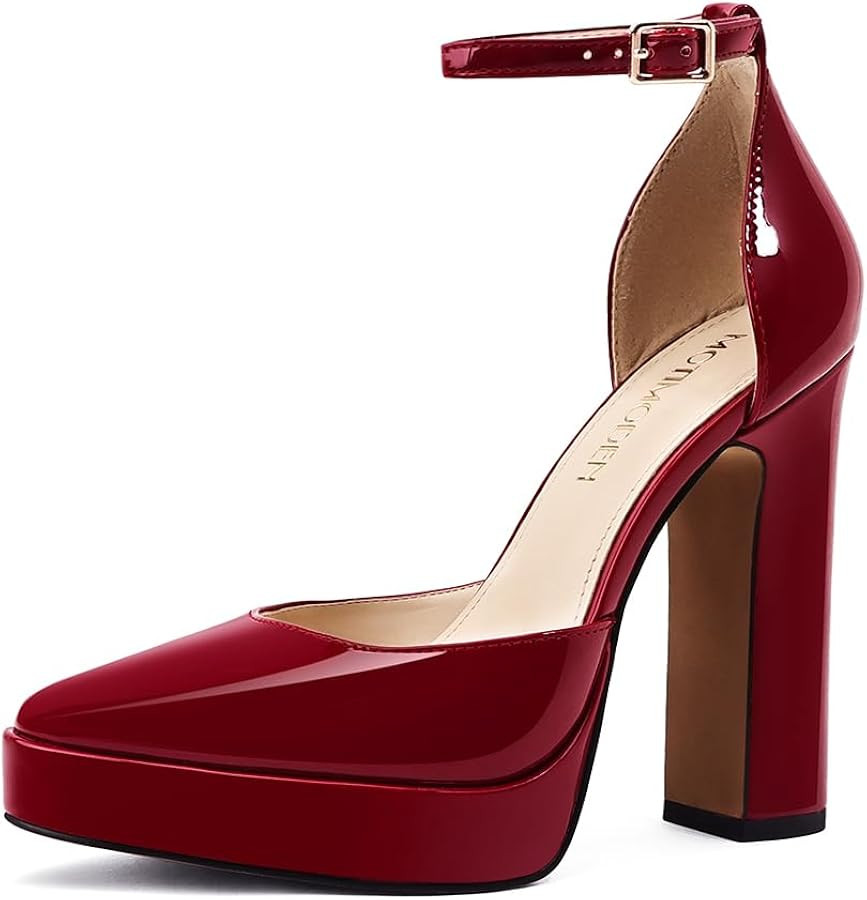 Women's Platform Chunky High Heels Closed Toe Ankle Strap Buckle Block Heel Round Pointed Toe Wed... | Amazon (US)