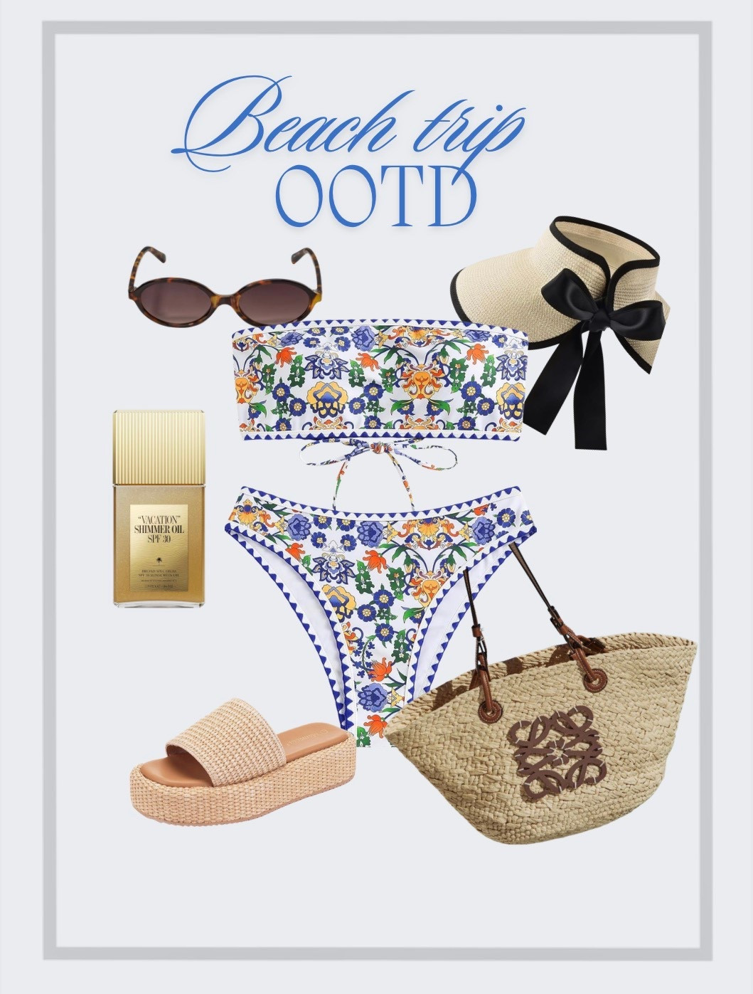 Beach ootd • vacation outfit inspo 
•beach bag swim suit sun hat shimmer body 


#LTKootd #LTKSwim #LTKTravel