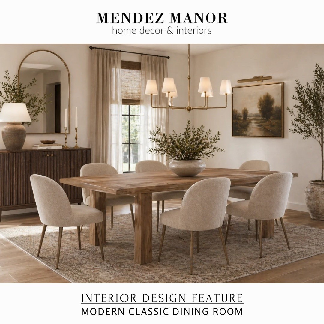 Dining room design using the Reed extension dining table and Brea dining chairs from Pottery Barn. Large area rug, sideboard with storage and arched mirror above. 

🏡 Through my flat-rate virtual design packages, I create complete room plans - including layout, furniture selections, finishes and shoppable links - so you can confidently bring your space to life. Visit mendezmanor.com to reserve your package. 👍🏻

#LTKSaleAlert #LTKHome #LTKmomlife
