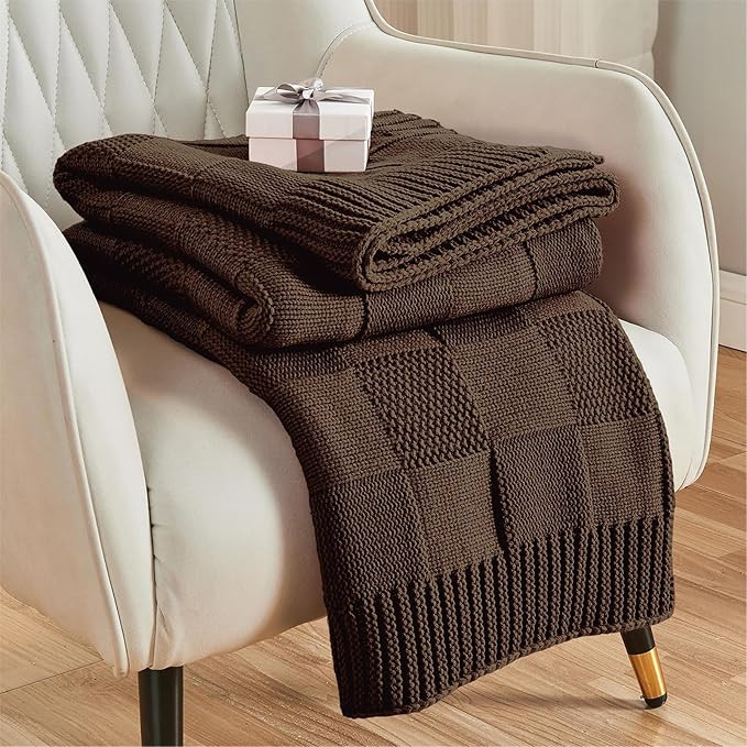 CozeCube Check Knit Throw Blanket, Dark Brown Checkered Throw for Couch, Decorative Christmas Sof... | Amazon (US)