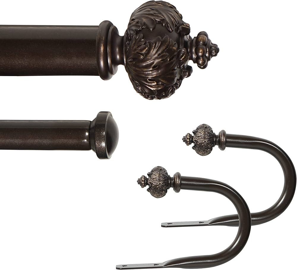 eTeckram 1" Double Curtain Rod with Albert Finials and holdbacks (28''-48'', Bronze gold) | Amazon (US)