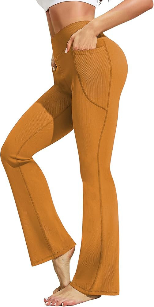 Pinspark womens High Waist Ribbed Flare Legging | Amazon (US)