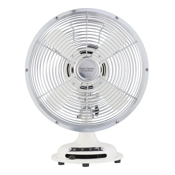 Better Homes & Gardens 8 inch Retro 3-Speed Metal Tilted-Head Oscillation Table Fan White | Walmart (US)