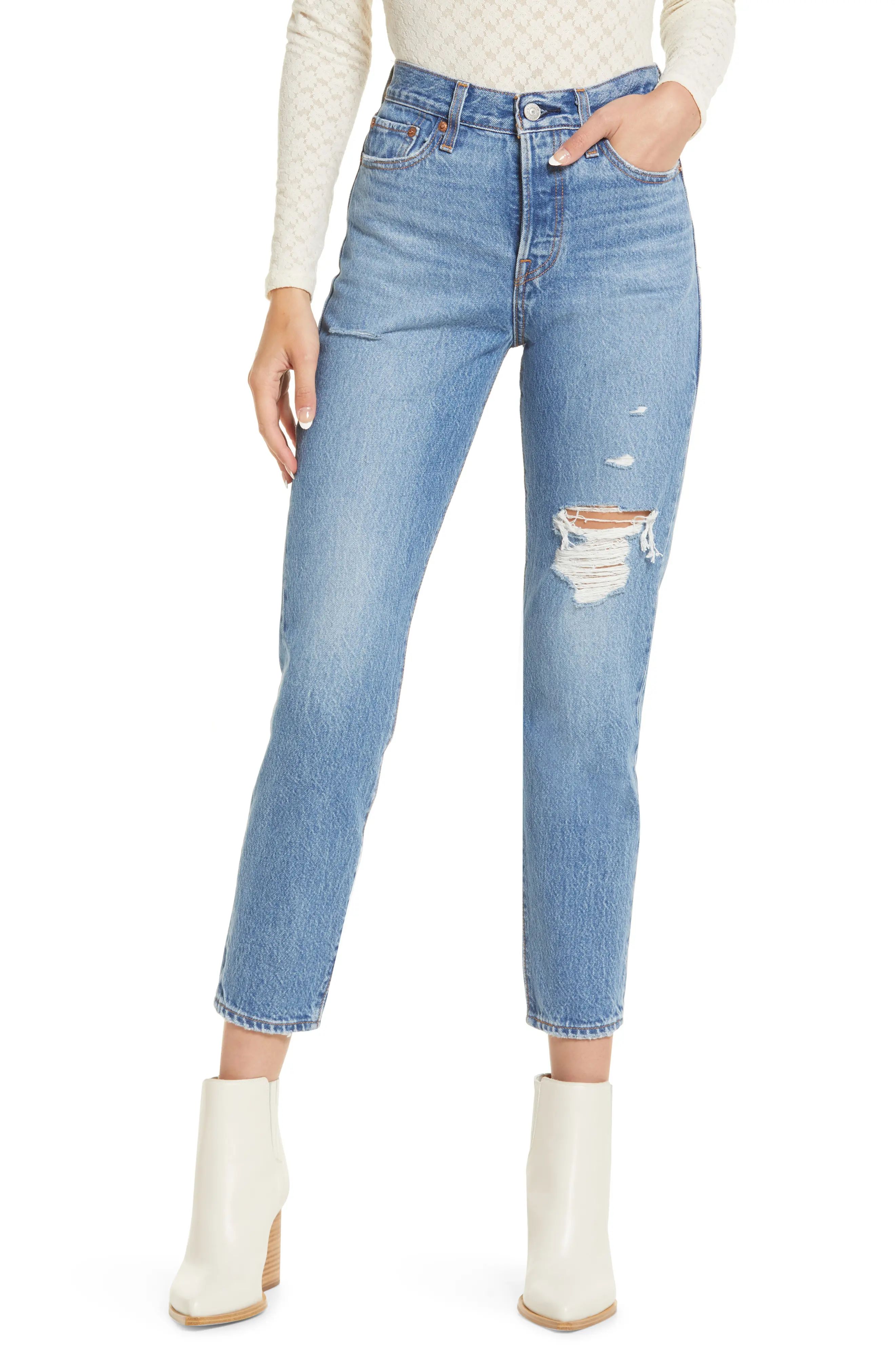Women's Levi's Wedgie Icon Ripped High Waist Ankle Slim Jeans, Size 32 - Blue | Nordstrom