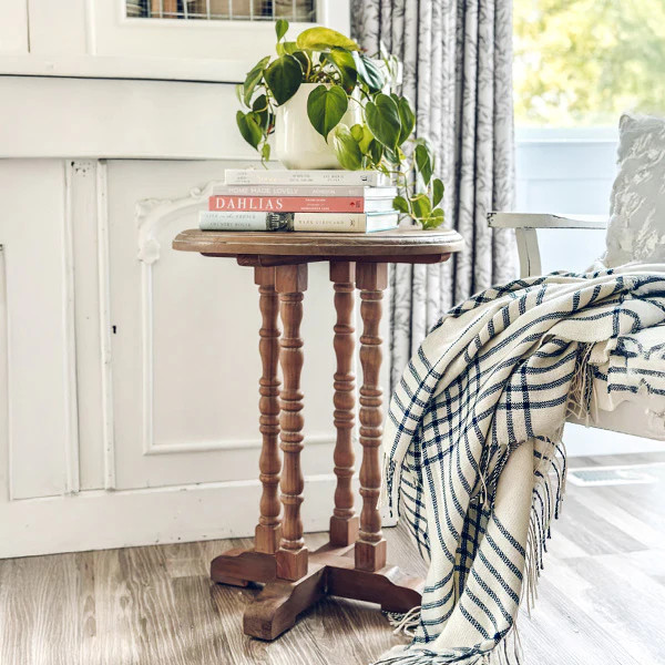 Delicate Whitewashed Spindle Side Table - Decor Steals | Decor Steals