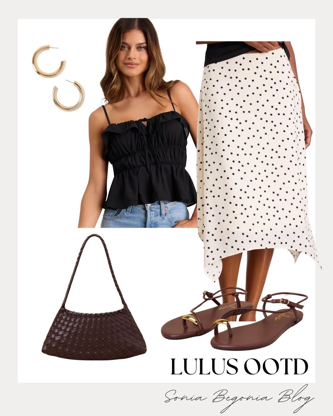 I am styling the perfect chic and breezy look from Lulus! This polka dot midi skirt looks so stunning paired with a ruffled black cami top, strappy sandals, and a woven shoulder bag. 🖤🤍

It is such a fun, romantic outfit for date night or vacation dinner vibes. ✨

#LulusAmbassador #SummerOOTD #MidiSkirt #DateNightLook

#LTKootd #LTKSeasonal
