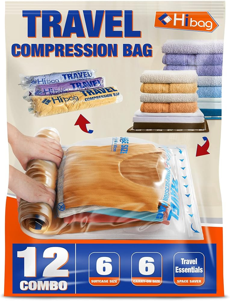 HIBAG 12 Compression Bags for Travel, Travel Essentials Compression Bags, Vacuum Packing Space Sa... | Amazon (US)