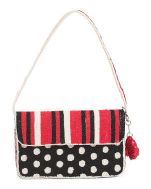 Chic Beaded Flap Shoulder Bag With Striped Accents | Handbags | Marshalls | Marshalls