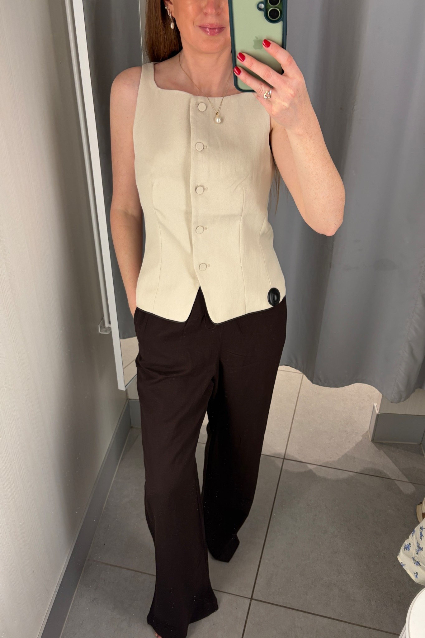 New in H&M Spring/Summer - Gorgeous tailoured waistcoat comes in four colours and has 25% off, paired with chocolate brown pull on pants, perfect for the beach, smart casual workwear outfit or a relaxed date night. Wearing a size 8 in the waistcoat and size small in the trousers. Spring Outfits 2026, business casual workwear

#LTKworkwear #LTKspring #LTKuk