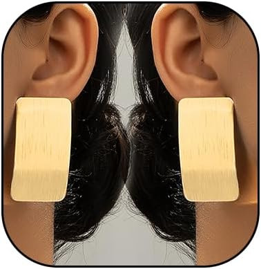 Statement Chunky Thick Stud Earrings Geometric Big Rectangle Drop Earrings Gold Silver Flat Brush... | Amazon (US)