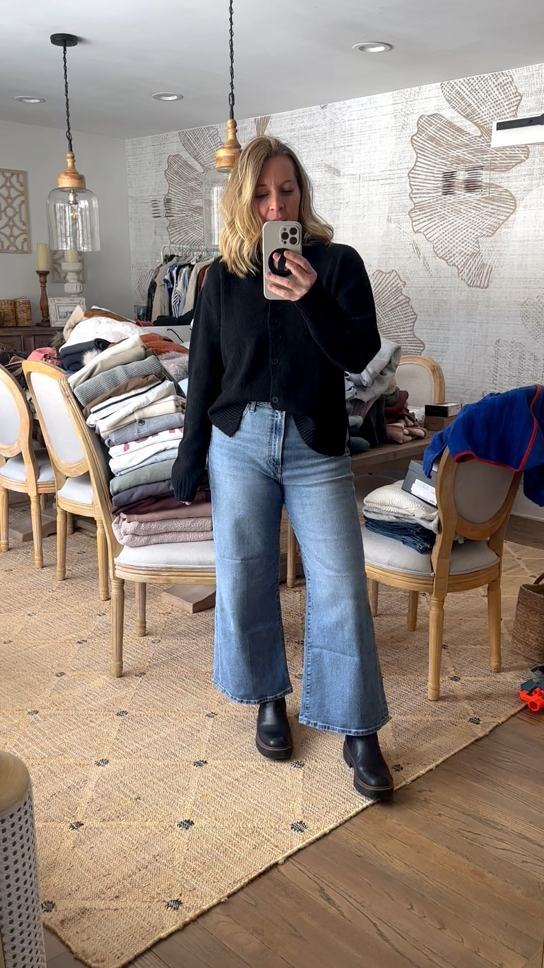 Ootd to work from home. Sezanne inspired Amazon sweater I own in 3 colors. It’s flowy, soft and chic. These Joe’s jeans have made a comeback and I couldn’t be more thrilled! We sold them out a few years ago when I shared them and I have high hopes for us again! I’m in a 30! I love the fit personally so if in between, size up! Length is regular. Can’t skip over my favorite waterproof boots either. I got my true size 8  



#LTKootd #LTKMidsize #LTKmomlife
