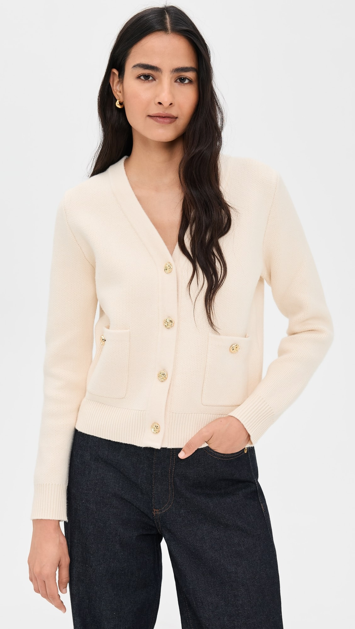 Quinn Gold Button Cardi | Shopbop