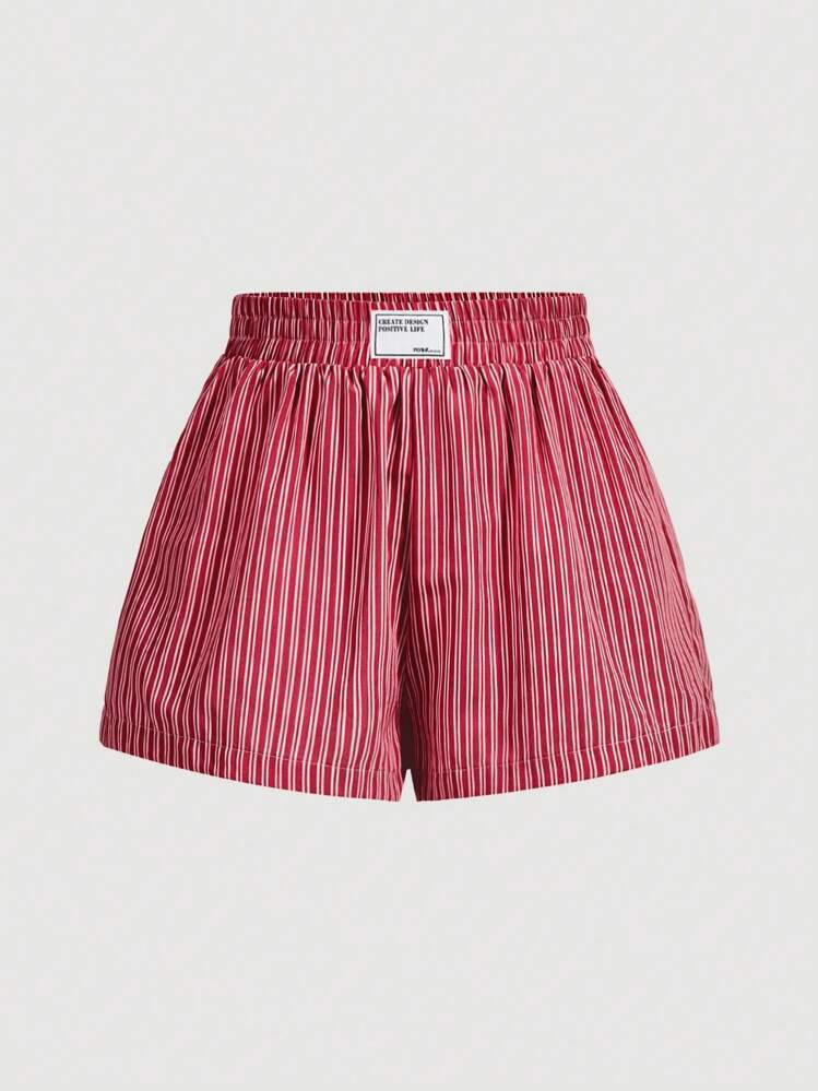 SHEIN MOD Women's Casual Loose Red And White Stripe Shorts,Elastic Waist Summer Loungewear,Vintage Y2K Athletic Style,Gingham Beach Outfits For Party,Festival | SHEIN