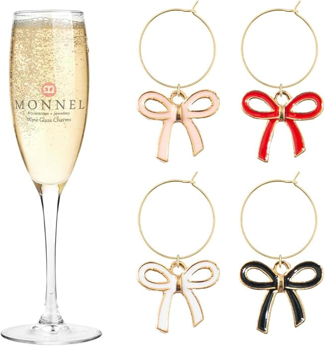 P622 Assorted Little Bow Wine Charms Glass Markers Tags for Party Decorations with Velvet Bag- Se... | Amazon (US)